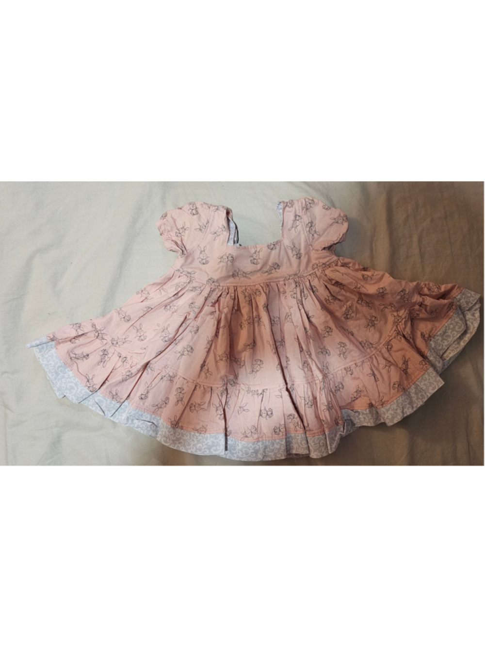Baby Girl Handmade Bunny Print Dress 18-24 Months Pink Grey
